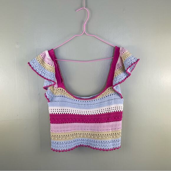 Sincerely Jules colorful crochet ruffle shoulder top - Picture 1 of 5